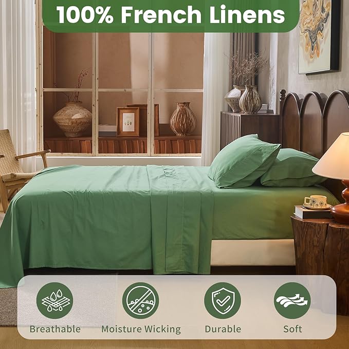 100% Linen Sheets Queen Size, Breathable & Durable 4-Piece Bed Flax Sheet Set - Image 2