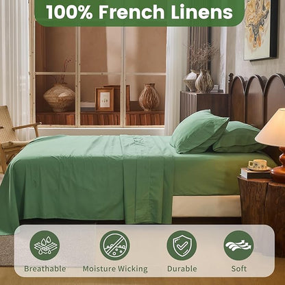 100% Linen Sheets Queen Size, Breathable & Durable 4-Piece Bed Flax Sheet Set - Image 2