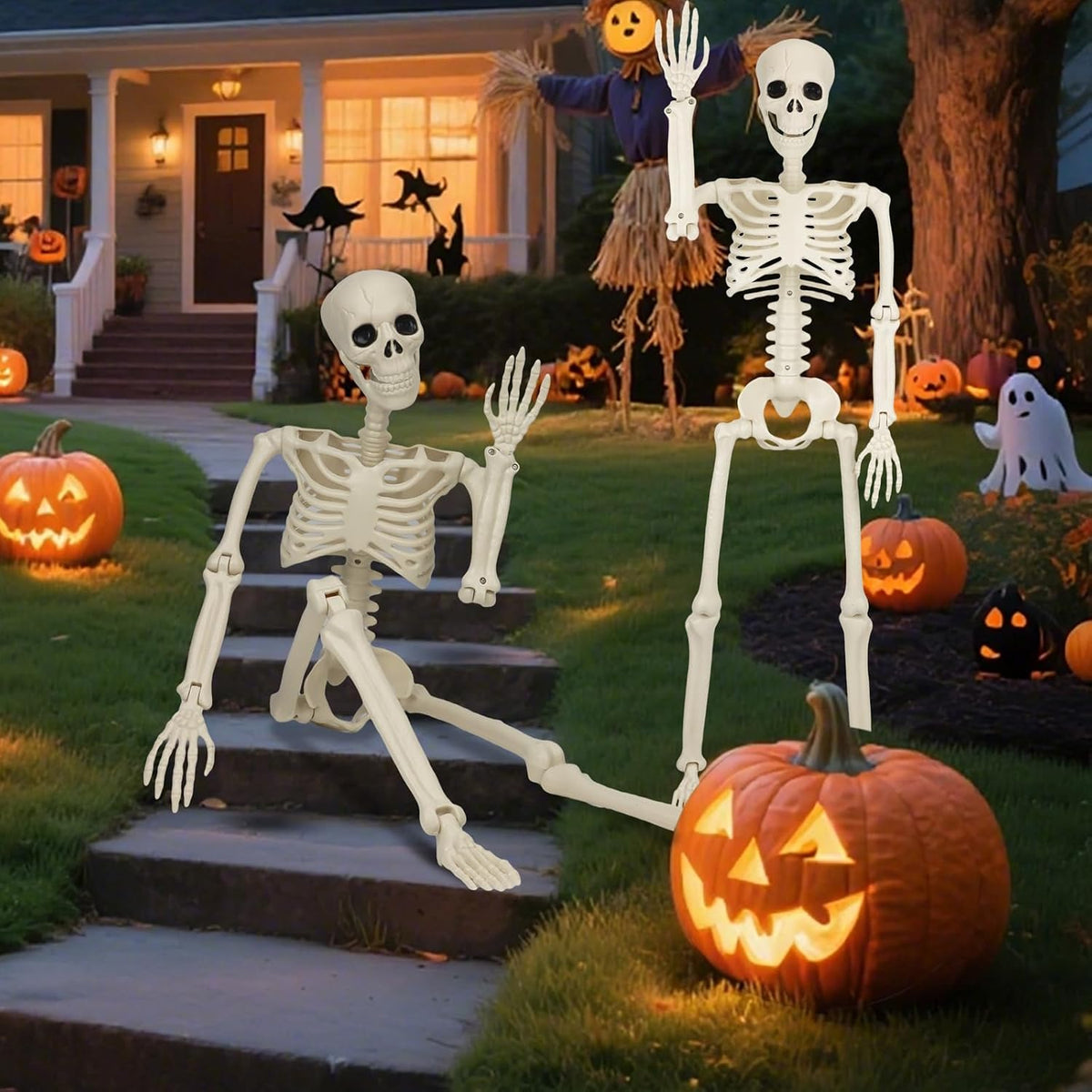 2 Pack 36'' Skeletons Halloween Decorations Outdoor: 3 FT Posable Skeletons