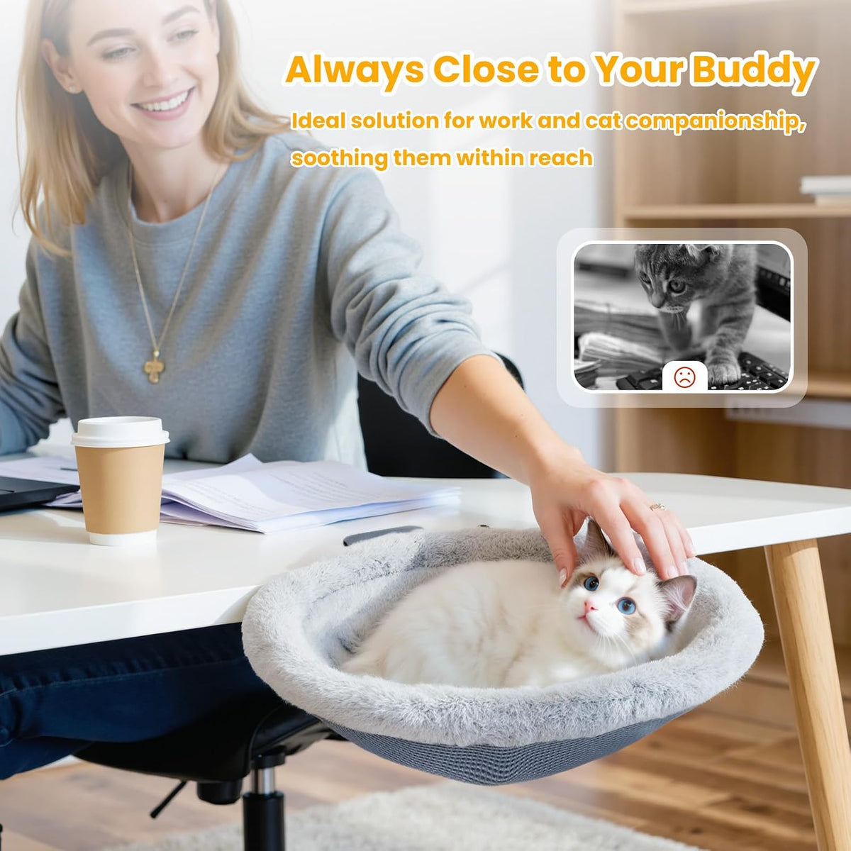 pawaboo cat desk bed, one-click foldable sunken cats, close-up detail
