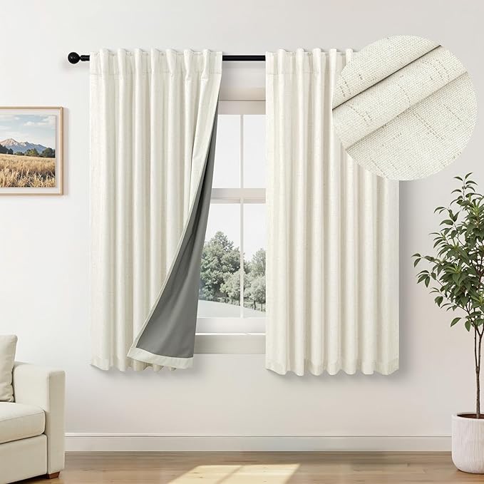 Natural Linen Textured Short Black Out Curtain 58 Inch Long by Pitalk