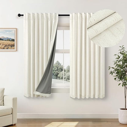 Natural Linen Textured Short Black Out Curtain 58 Inch Long by Pitalk