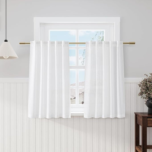 Nanspring Linen White Curtains 45 Inch Length 2 Panels by Nanspring