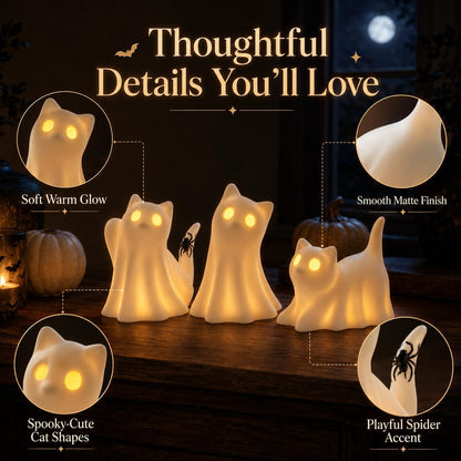 3PCS Ceramic Ghost Cat Light Up Decor Cat Ghost Halloween Decor