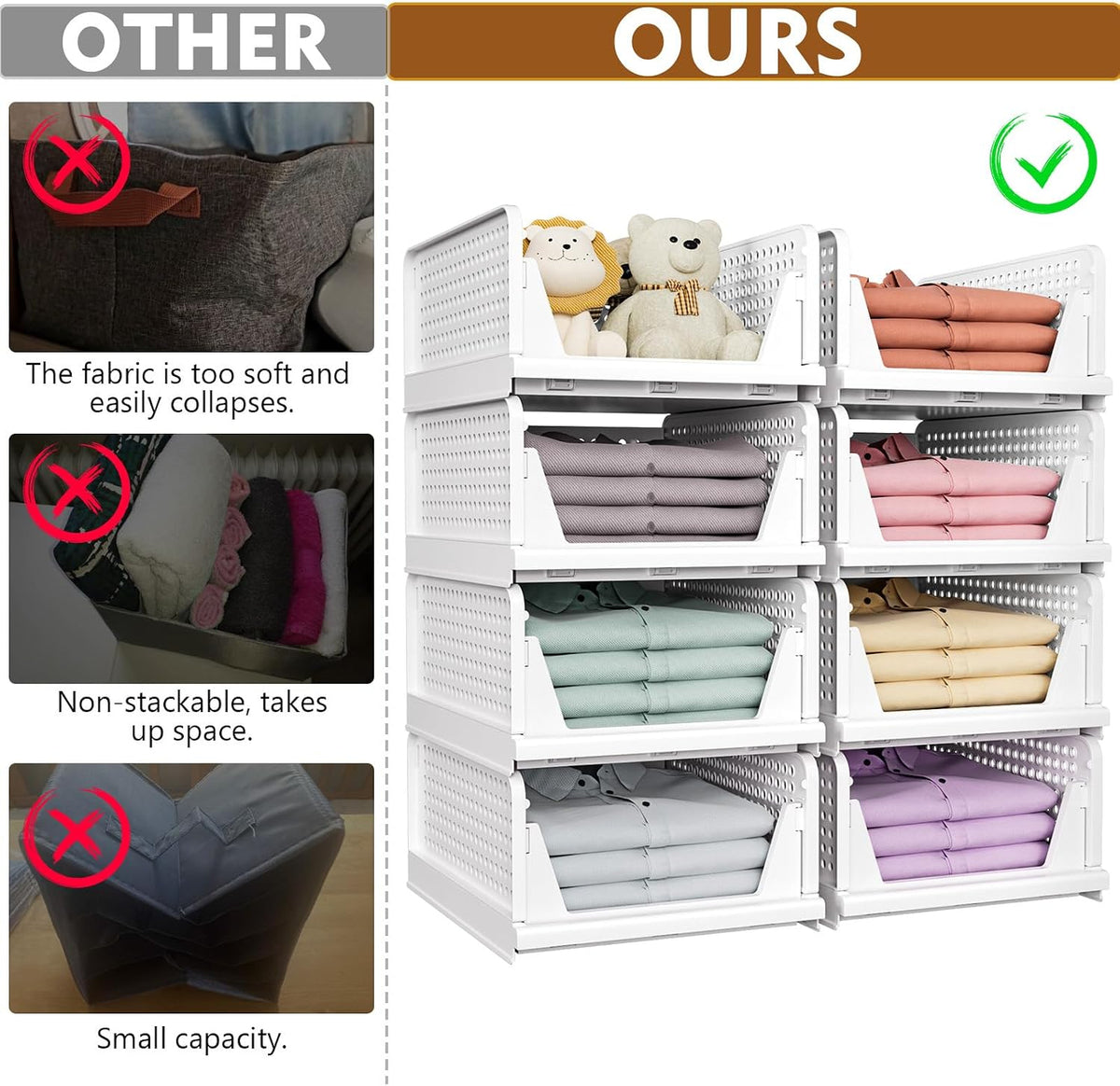 closet organizers and storage, stackable & foldable closet, close-up detail