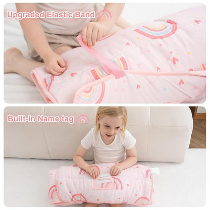 Viviland Toddler Nap Mat with Pillow and Minky Dot Blanket, Large Thick Rolled - Image 5