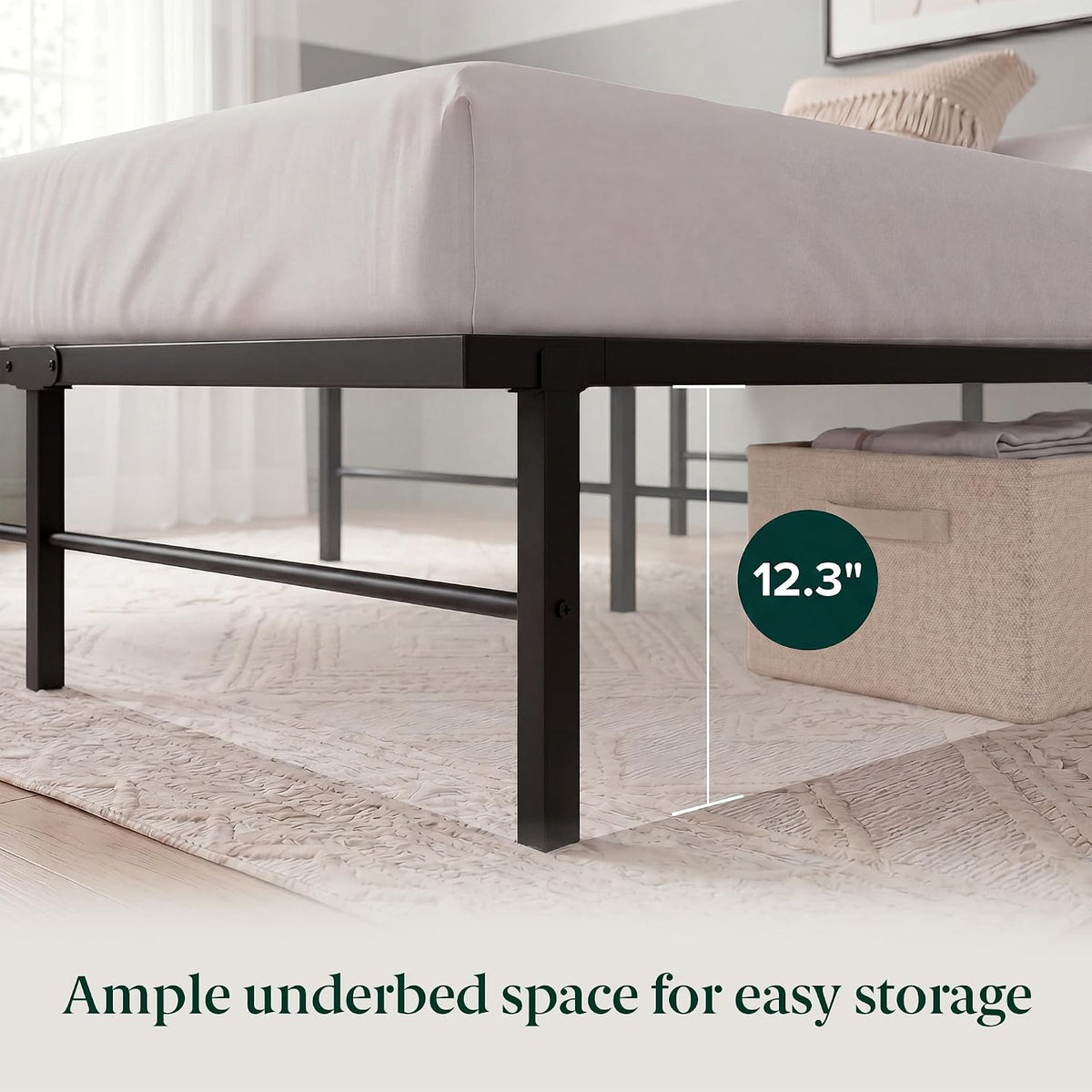 zinus rumi heavy duty metal platform bed frame, side view