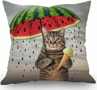 Swono Funny Animal Cat Throw Pillow Cover The Cute cat is Holding an Umbrella - Image 5