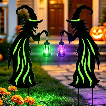 Halloween Decorations Outdoor Metal Witch Garden Stakes with Solar Lights