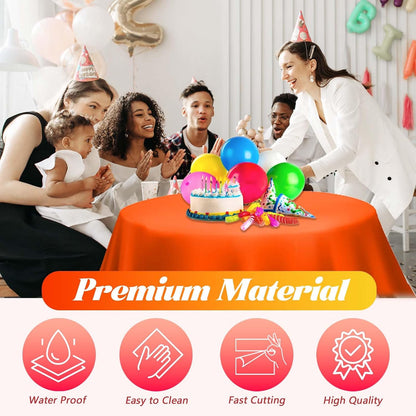 Disposable Orange Plastic Table Cover Roll 54in X 240ft - Heavy Duty Waterproof Tablecloth with Easy Slide Cutter for Halloween, Parties & Outdoor Celebrations