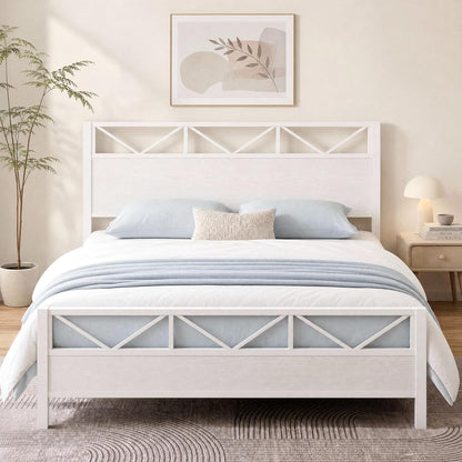 likimio king size bed frame, tall modern headboard, main product view