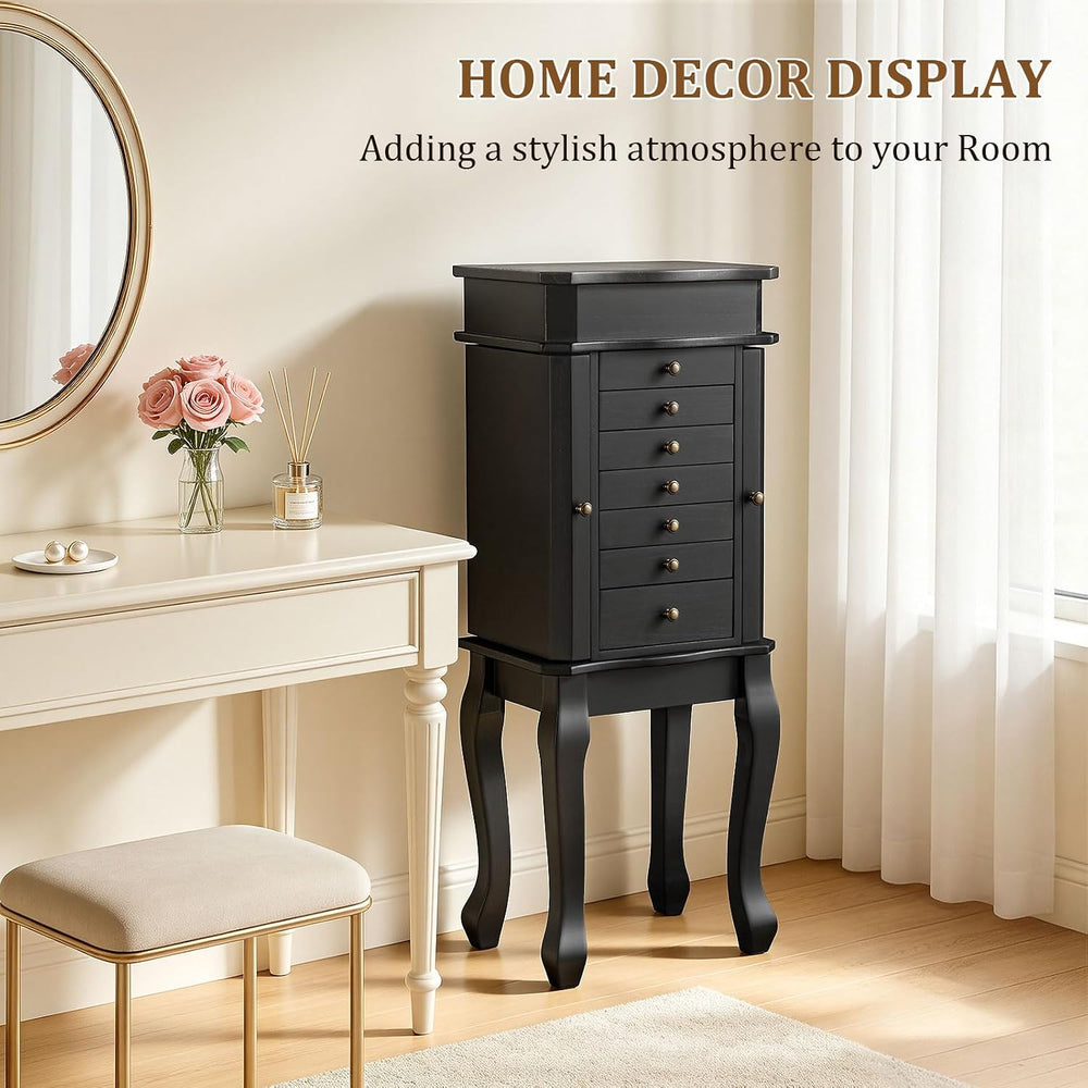 Standing Jewelry Armoire Cabinet, Large Freestanding Jewelry Organizer Box wi...