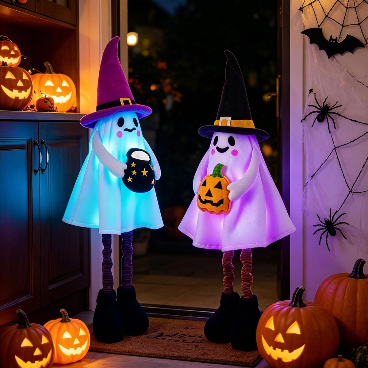2 Pack Halloween Lighted Ghost Figurine with Stretchable Leg 21" to 30"