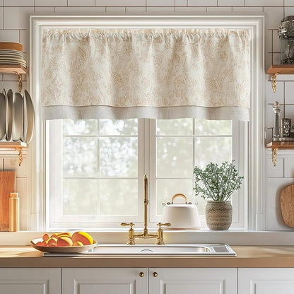 jinchan Linen Valance Curtain Farmhouse Floral Printed Small Window Curtain by JINCHAN