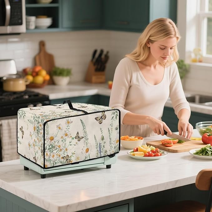 Butterfly Daisy Floral Print Microwave Oven Dust Cover Dust-Proof Heavy Duty - Image 4