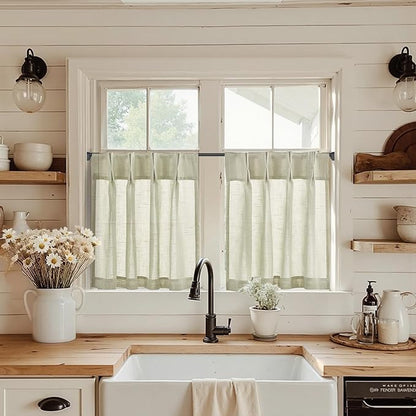 jinchan Linen Pinch Pleated Kitchen Curtains 30 Inch 2 Panels, Natural Linen by JINCHAN