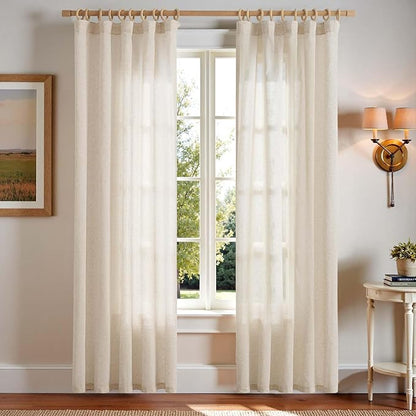 jinchan Linen Smei Sheer Curtains 90 Inch Length 2 Panels Set Light Filtering by JINCHAN