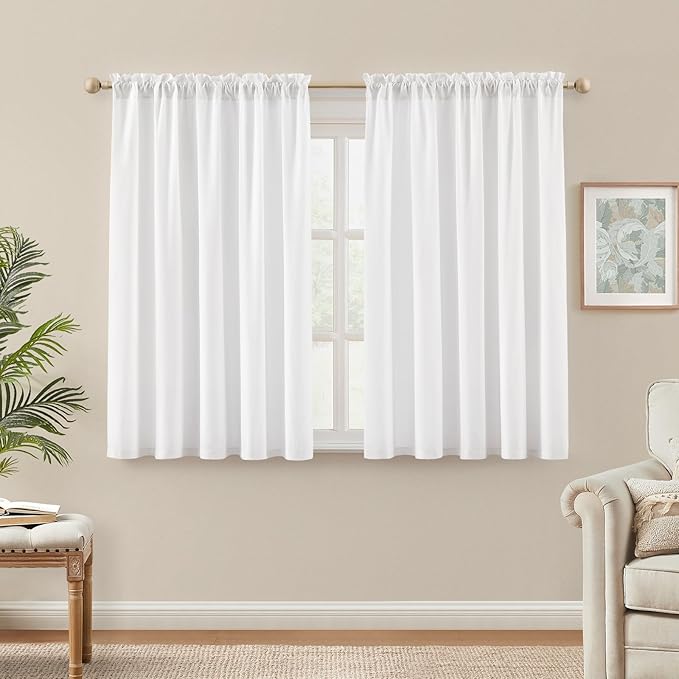 HOMEIDEAS Non-See-Through White Privacy Semi Sheer Curtains 45 Inches Long 2 by HOMEIDEAS