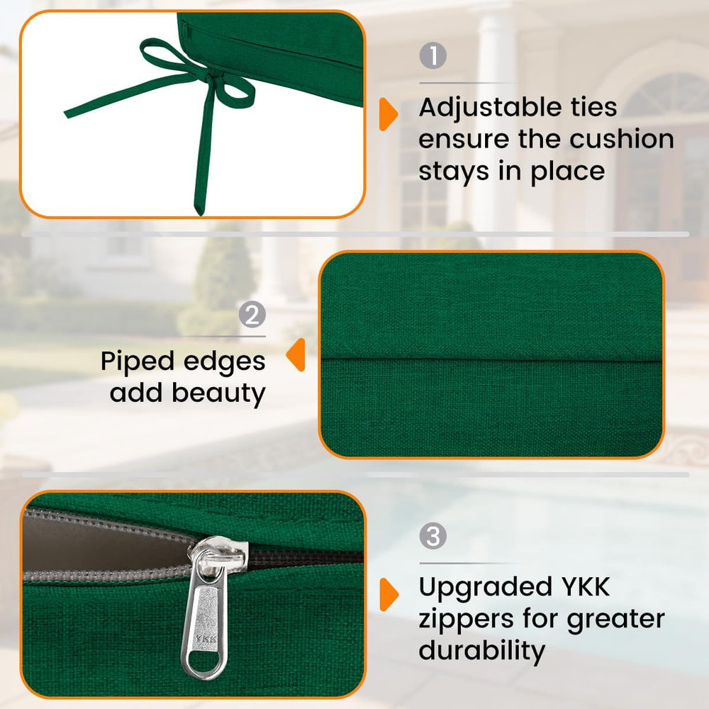 Olefin Deep Seat Cushion Set of 2, Water Resistant Patio Dark Green 24x24x4
