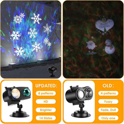 Halloween Christmas Outdoor Projector Lights with 14 HD Replaceable Slides with Remote Control Waterproof Outdoor Indoor Xmas Theme Party Yard Garden Decoration