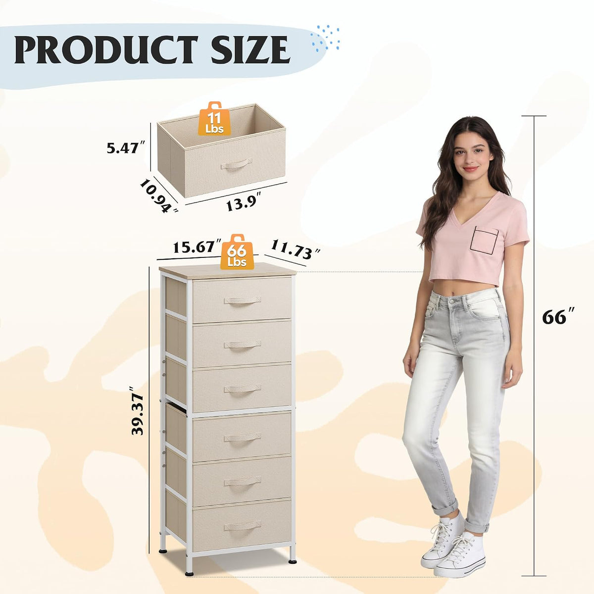 wlive fabric dresser for bedroom, 6 drawer dressers, close-up detail