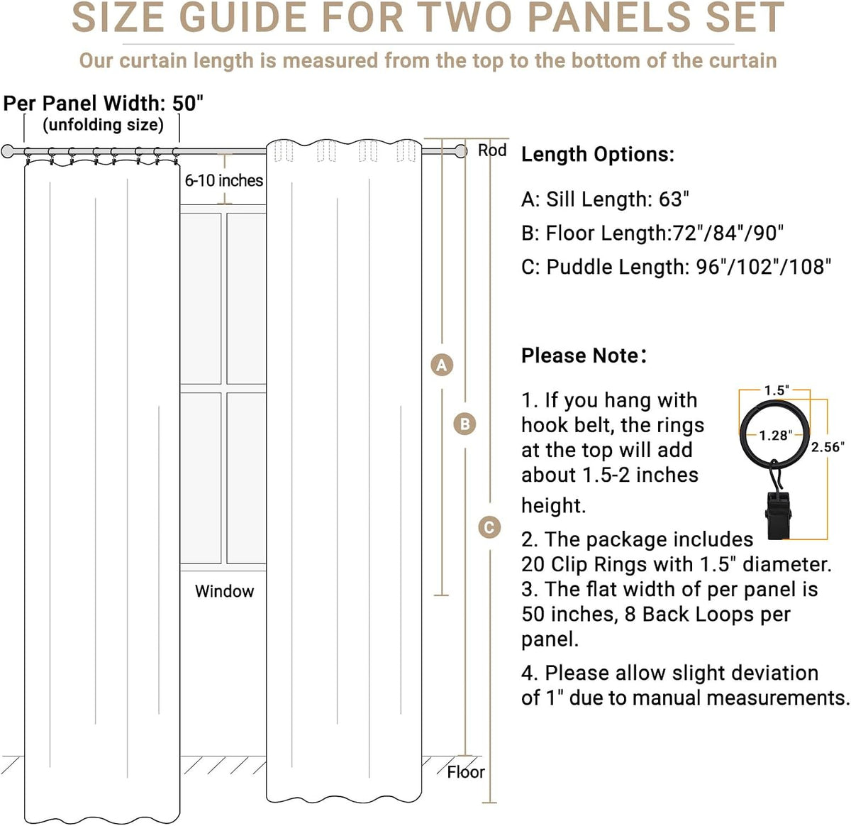 linen total blackout curtains for bedroom 84 inch, package contents