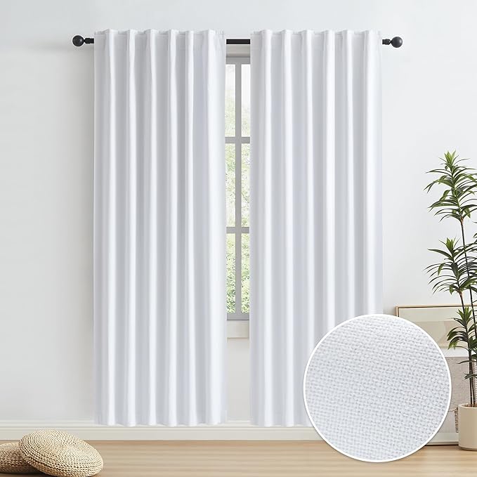 KEQIAOSUOCAI Full Blackout Linen Curtains Back Tab Rod Pocket Bedroom Curtains by KEQIAOSUOCAI