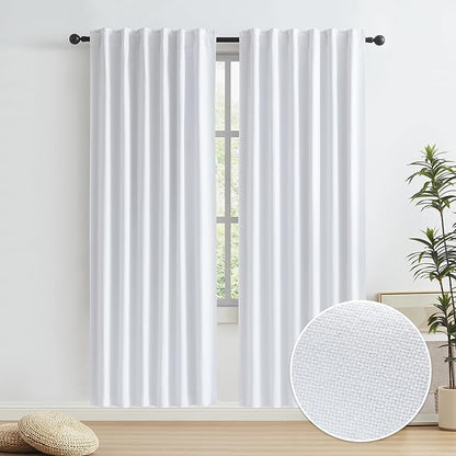 KEQIAOSUOCAI Full Blackout Linen Curtains Back Tab Rod Pocket Bedroom Curtains by KEQIAOSUOCAI