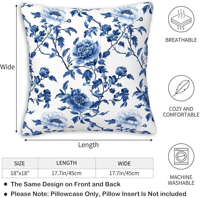 Chinoiserie Floral Throw Pillow Cover 18x18 Set of 2, Cushion Case - Image 5