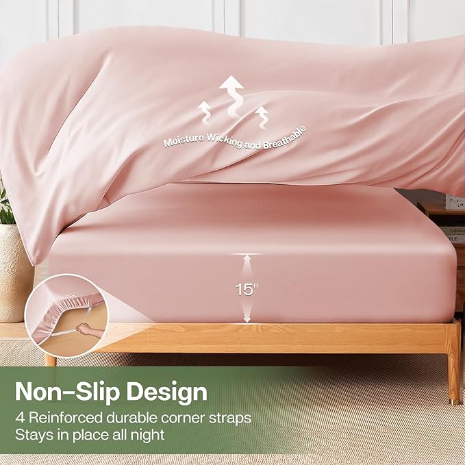 MR&HM Twin XL Fitted Sheet Only, Ultra-Soft Rayon Derived from Bamboo & - Image 6