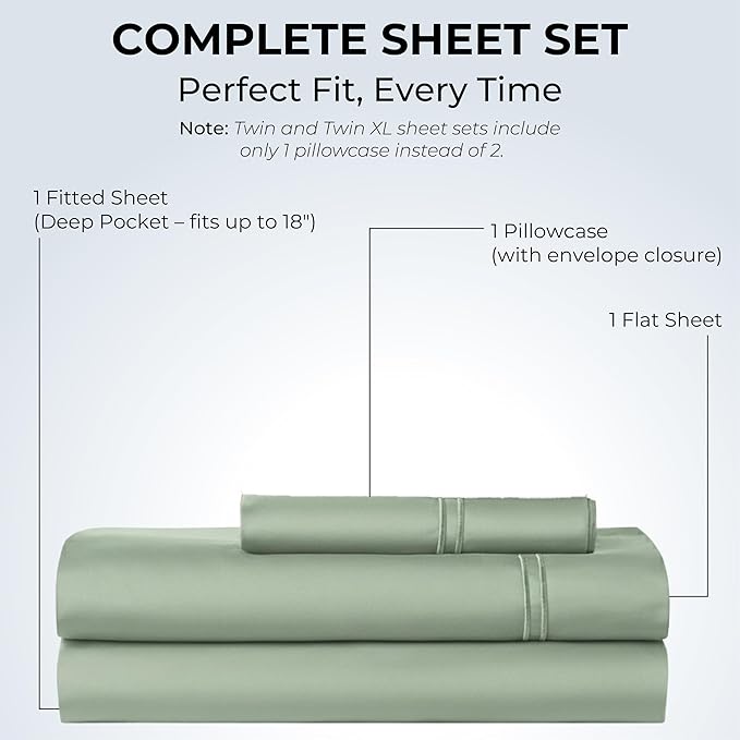 100% Natural Cotton Bed Sheets | 500 TC Single-Ply Sateen Weave Twin XL Sheets - Image 3