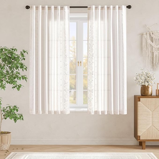 jinchan Winslow Linen Curtains for Bedroom 63 Inches Length Embroidered - Image 3
