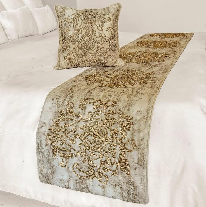 The HomeCentric King/Queen/Twin Ivory & Gold Decorative Twin 53"x18" Bed Runner - Image 5