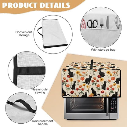 Black Cat Rose Daisy Floral Print Microwave Oven Cover - Image 6