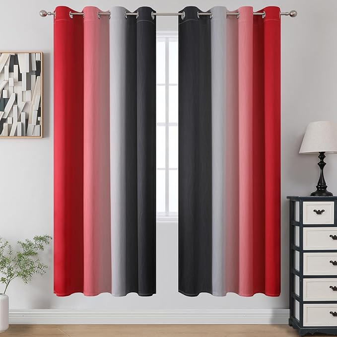 Estelar Textiler Ombre Red and Black Curtains 72 Inch Length 2 panels, Complete - Image 2