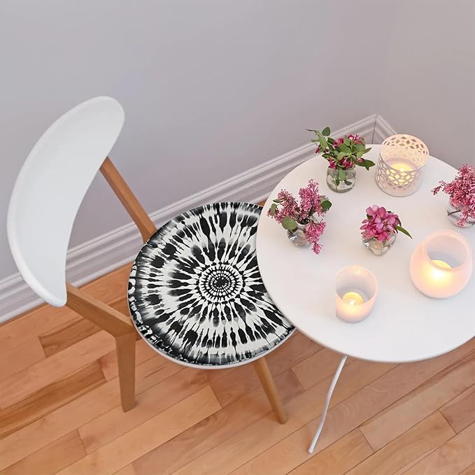 Black White Tie Dye Round Chair Cushions - Image 2