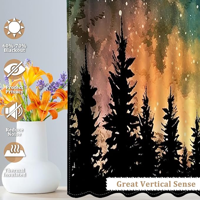 Renaiss 26 x 45 Inch Forest Starry Kitchen Curtains Light Filter Night Rustic - Image 5