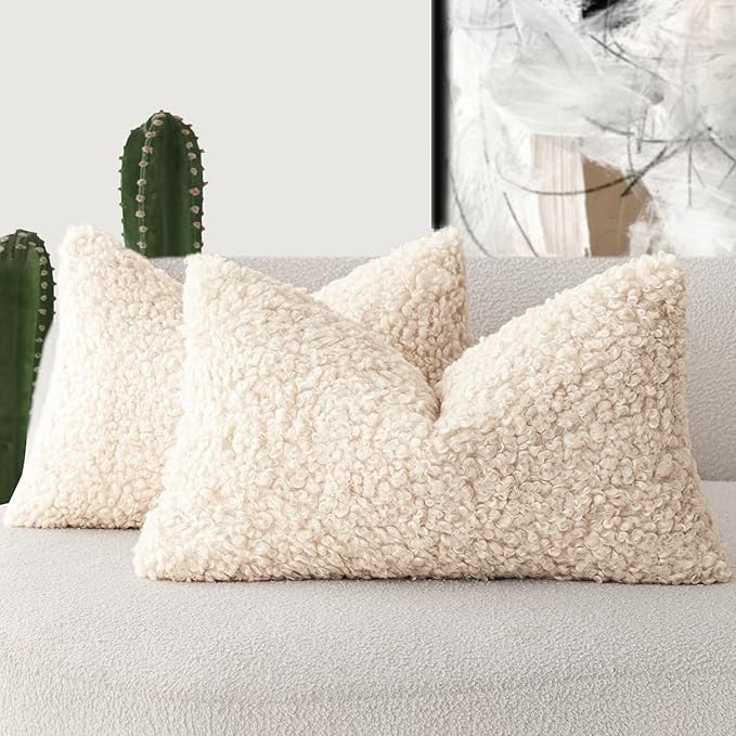 Foindtower Set of 2 Curly Teddy Wool Pillow Covers Decorative Boucle Textured by Foindtower