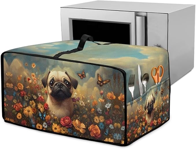 Cute Pug Dog Floral Butterfly Print Microwave Oven Dust Cover Dust Cover by HwzdsyxlCreativeHomeDecor