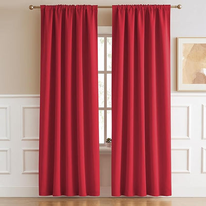 DUALIFE Red Room Darkening Curtains Back Tab Loop Pocket Thermal Insulated - Image 2
