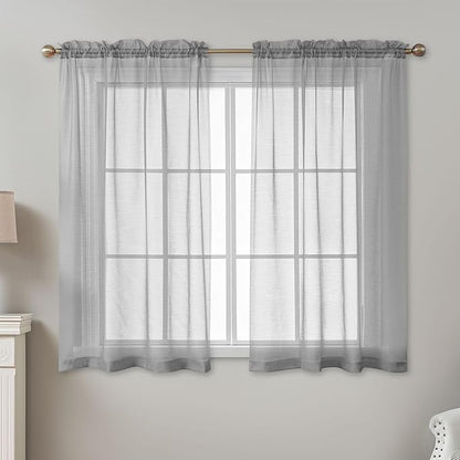 Grey Sheer Curtains 54 Inch Length, Privacy Semi Sheer Curtains - Image 2