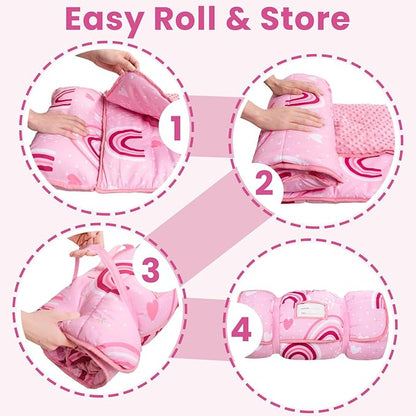 Toddler Nap Mat with Pillow and Minky Blanket, Large 55"x35" Sleeping Bag - Image 7