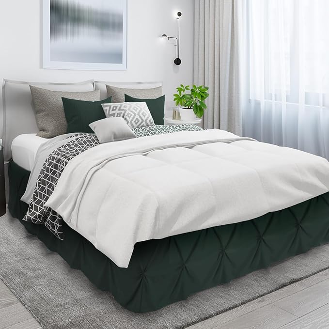 Nestl Forest Green Bed Skirt Cal King Size, Pinch Pleat Cal King Bed Skirt - Image 3