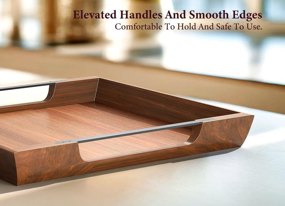 Large Ottoman Tray, 20in Square Acacia Wood Serving Tray with Handle