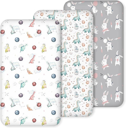 Nap Mat Sheet 47"x24", 3 Pack Dinosaur Baby Crib Sheets Fitted Elastic Corners by CivaruaKids
