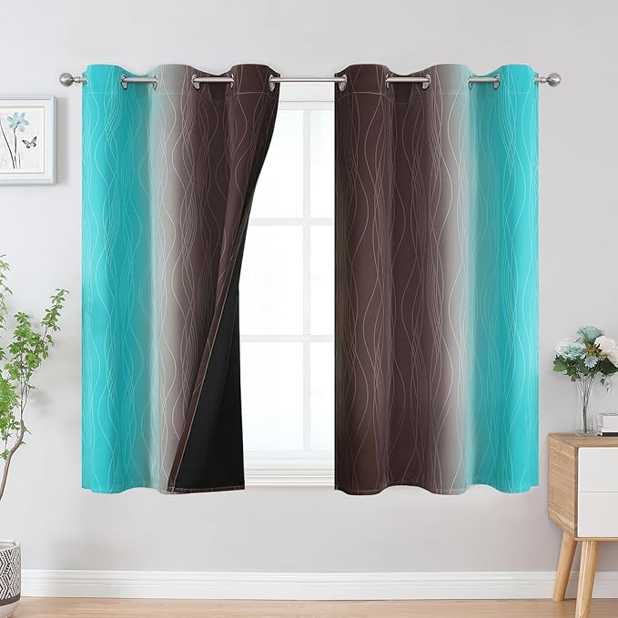 Estelar Textiler Brown and Teal Ombre Blackout Curtains 45 Inch Length 2 Panels - Image 2