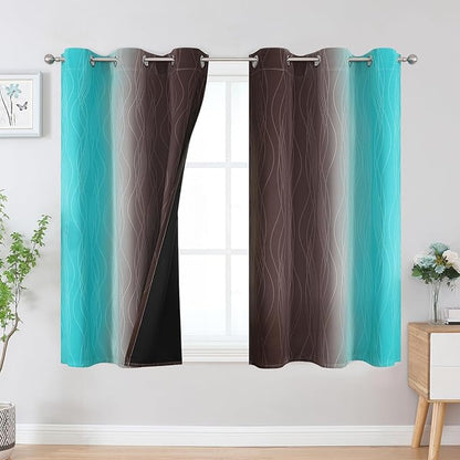 Estelar Textiler Brown and Teal Ombre Blackout Curtains 45 Inch Length 2 Panels - Image 2