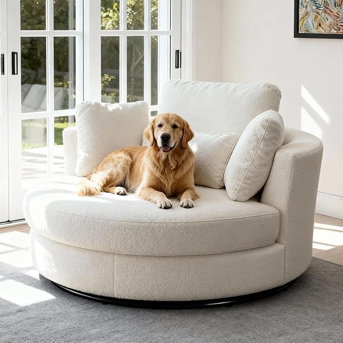 Aoiy & Wifon 50.2'' W Oversized Swivel Barrel Chair, Ivory Swivel Accent Chair by AoiyWifon