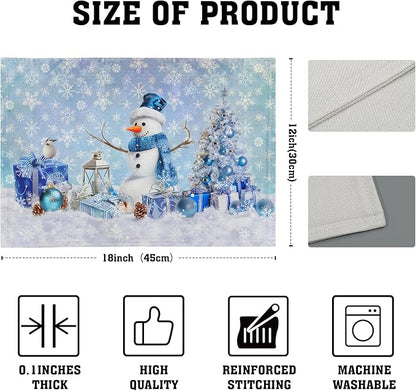 Giwawa Blue Snowman Placemats Set of 4 Christmas Trees Balls Winter Snowflakes - Image 4