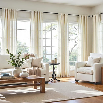 jinchan Linen Blend Curtains 90 inch Length 2 Panels - Image 2